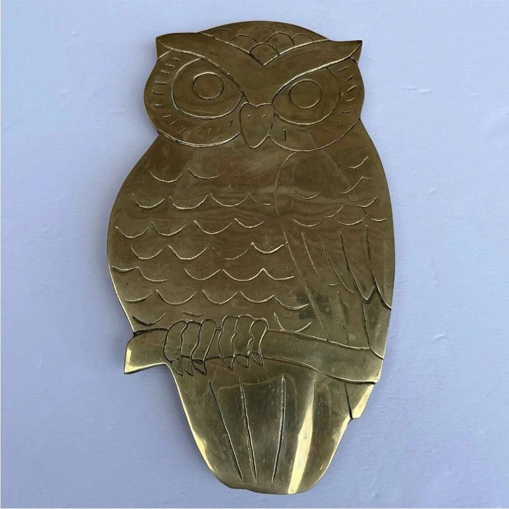 Vintage Solid Brass Owl Footed Trivet Hot Plate Retro Decor